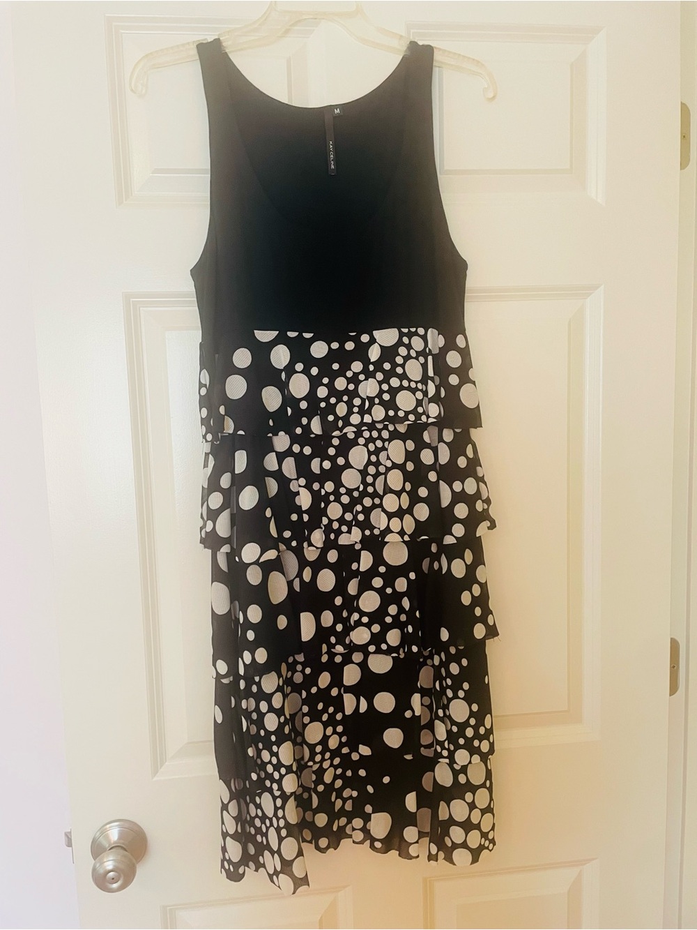 Black and White Polka Dot Tiered Sleeveless Dress, Medium/Small